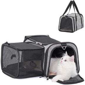 Petsfit 19"X12" X12" Expandable Cat Dog Carrier for Small Medium Cat Or Puppy Up to 20 Pounds, Square Extension Add More Space, Washable Soft Pet Carrier for Home Outdoor Travel, Gray