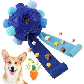 Dog Snuffle Ball-Interactive Puzzle Dog Toys Encourage Natural Foraging Skills Slow Feeder for Training and Stress Relief, Cloth Strip Hiding Food Chew Toys for Any Size Dogs, Machine Washable (Red)