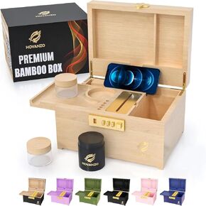Upgraded Premium Large Bamboo Box - Locking Storage Decorative Box with Combination Lock - Storage Box Wooden Locking Storage Box - Decorative box for Home (Green)