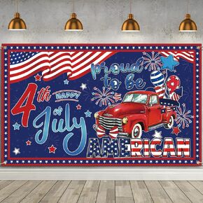 Red White and Blue Happy 4th of July Photo Backdrop Proud to Be American Banner Fourth of July Patriotic Party Deocrations and Supplies for Home