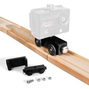 Wooden Custom Camera Car - Make Tracking Shots with Action Camera Mount Accessory - Compatible with GoPro Hero, Session, Gopro Max, Insta360, Xiaomi Yi DJI AKASO Campark - Make 3D Printed Trains