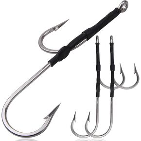 OROOTL Double Hook Rig Saltwater Trolling Hooks, 3pcs Double Hook Rigs for Trolling and Chunking Big Game Stainless Steel Double Trolling Hooks for Marlin Shark Tuna Wahoo Dorado Fishing