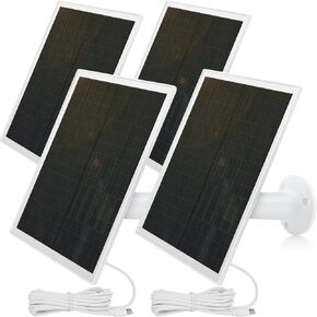 Kanayu 4 Pack Solar Panel for Security Camera, USB Solar Panel for Wireless Camera, IP66 Waterproof Solar Panel Charger Compatible with DC 5V 6W Camera USB C Port with 360° Adjustable Mounting (4)