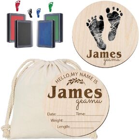 Baby Announcement Sign Newborn Footprint Sign Newborn Announcement Disc Birth Stats Sign for Hospital Newborn Photo Prop (Style 3)