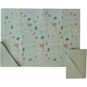 Austin Baby Co Silicone Placemat – Stain Resistant Portable Place Mats – Food Grade Silicone, Dishwasher Safe and Folds into Pocket for Easy Storage On The Go (Wildflower Chambray Blue)