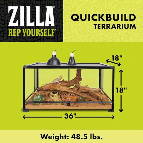 Zilla QuickBuild Terrarium، موطن الزواحف الزجاجية الأنيقة، سهل الإعداد، مناسب لجميع أنواع الزواحف الأليفة، سواء كانت البرمائيات أو الزواحف أو الثعابين أو حتى العناكب، 30 بوصة × 12 بوصة × 12 بوصة، أسود، 30 × 12 × 12 بوصة in Kuwait