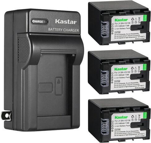 Kastar 3-Pack Battery and AC Wall Charger Replacement for JVC GZ-EX210BU GZ-EX215 GZ-EX250 GZ-EX250BUS GZ-EX255 GZ-EX265 GZ-EX270 GZ-EX275 GZ-EX310 GZ-EX310AU GZ-EX310BU GZ-EX310WU GZ-EX355 GZ-EX350 in Saudi Arabia