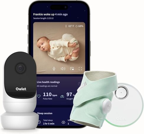 جهاز مراقبة الأطفال الذكي Owlet Dream Duo 2 - جهاز مراقبة الطفل بالفيديو عالي الدقة 1080 بكسل مع جورب الأحلام - جهاز مراقبة قدم الطفل ومستشعر يتتبع مستويات ضربات القلب والأكسجين عند الرضع وحديثي الولادة in Kuwait