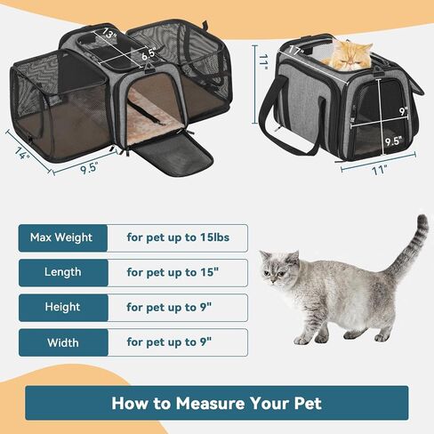 Petsfit 19 بوصة × 12 بوصة × 12 بوصة حامل كلب للقطط قابل للتوسيع للقطط الصغيرة المتوسطة أو الجرو يصل وزنه إلى 20 رطلاً، امتداد مربع يضيف مساحة أكبر، حامل حيوانات أليفة ناعم قابل للغسل للسفر في المنزل في الهواء الطلق، رمادي in Kuwait