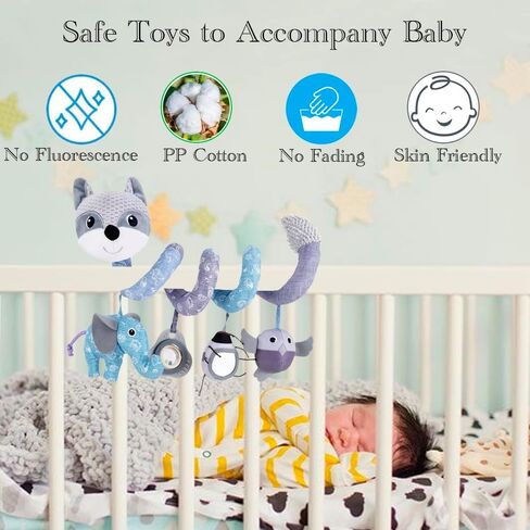 Car Seat Toys for Infants, Musical Sensory Hanging Baby Toys Mobile | Newborns Plush Spiral Toys for Stroller Crib Bar Bassinet Car Seat Mobile with Music Box BB Squeaker Rattles- Orange Fox in Saudi Arabia