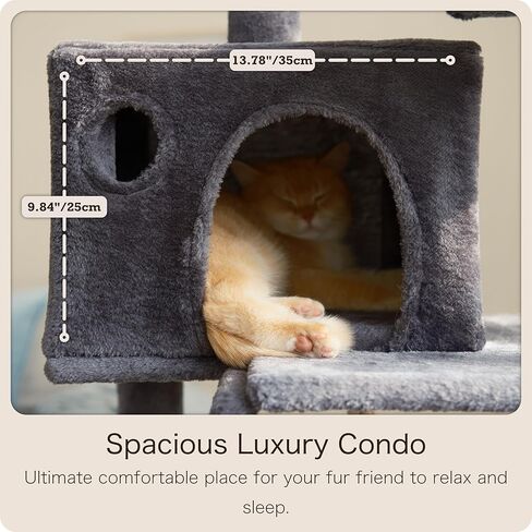 Ouritsu Cat Tree, 56.57" Tall Cat Tower, Two Padded Perches, Large Condo with Window for Large Cat Indoor, Kitten, Steel Framed Hammock, Scratching Post and ramp, Fluffy Basket, Dark Gray, LF001DG in Saudi Arabia