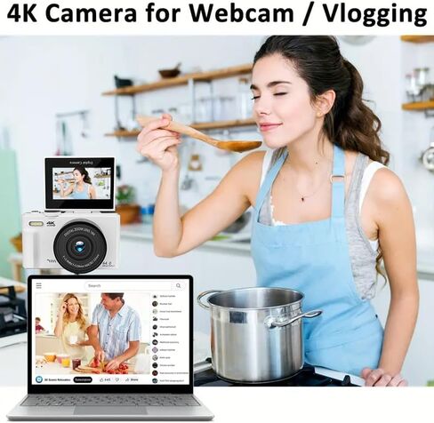 كاميرا رقمية بدقة 4K بدقة 64 ميجابكسل للتصوير الفوتوغرافي، وكاميرا تسجيل فيديو لليوتيوب مع شاشة قابلة للطي 3.0 بوصة بزاوية 180 درجة، وتكبير رقمي 18X، وبطارية قابلة لإعادة الشحن، وبطاقة Micro SD سعة 64 جيجابايت، باللون الأبيض، 64 ميجا بيكسل in Saudi Arabia