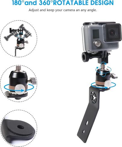 حامل كاميرا للسيارة لـ Gopro، حامل مشبك لكاميرا الحركة من الألومنيوم مع خيط 1/4 لسيارة Jeep Wrangler JK/JKU 2007-2018، لـ GoPro Hero 9 8 7 6 5 4 أسود، Canon، DSLR إلخ (مرن) in Kuwait