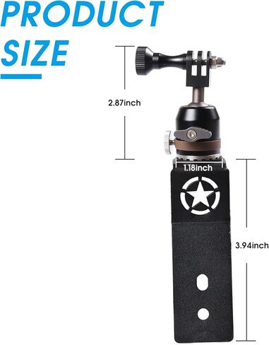 حامل كاميرا للسيارة لـ Gopro، حامل مشبك لكاميرا الحركة من الألومنيوم مع خيط 1/4 لسيارة Jeep Wrangler JK/JKU 2007-2018، لـ GoPro Hero 9 8 7 6 5 4 أسود، Canon، DSLR إلخ (مرن) in Kuwait