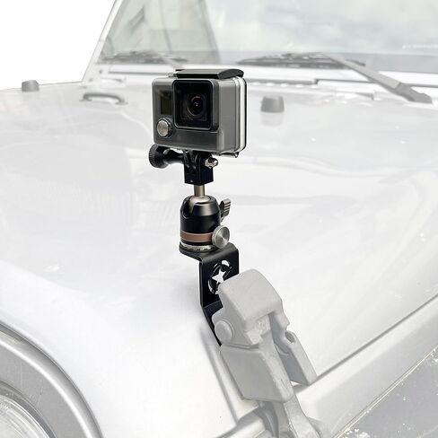 حامل كاميرا للسيارة لـ Gopro، حامل مشبك لكاميرا الحركة من الألومنيوم مع خيط 1/4 لسيارة Jeep Wrangler JK/JKU 2007-2018، لـ GoPro Hero 9 8 7 6 5 4 أسود، Canon، DSLR إلخ (مرن) in Kuwait