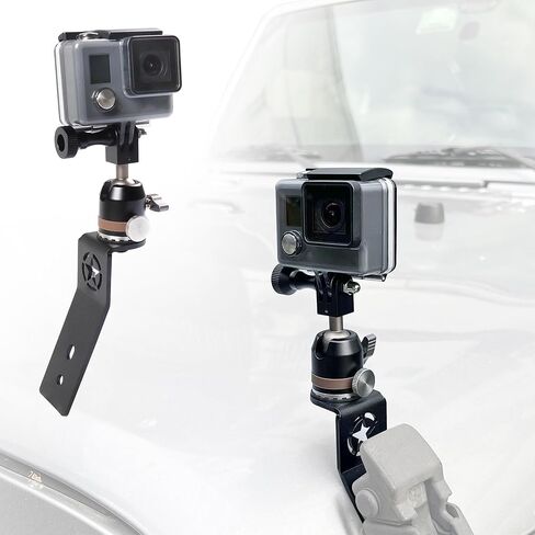 حامل كاميرا للسيارة لـ Gopro، حامل مشبك لكاميرا الحركة من الألومنيوم مع خيط 1/4 لسيارة Jeep Wrangler JK/JKU 2007-2018، لـ GoPro Hero 9 8 7 6 5 4 أسود، Canon، DSLR إلخ (مرن) in Kuwait