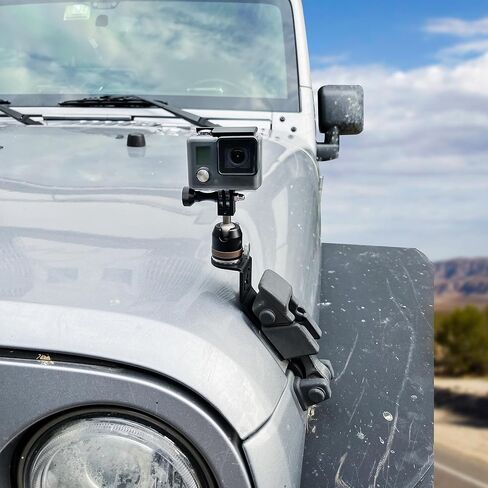 حامل كاميرا للسيارة لـ Gopro، حامل مشبك لكاميرا الحركة من الألومنيوم مع خيط 1/4 لسيارة Jeep Wrangler JK/JKU 2007-2018، لـ GoPro Hero 9 8 7 6 5 4 أسود، Canon، DSLR إلخ (مرن) in Kuwait