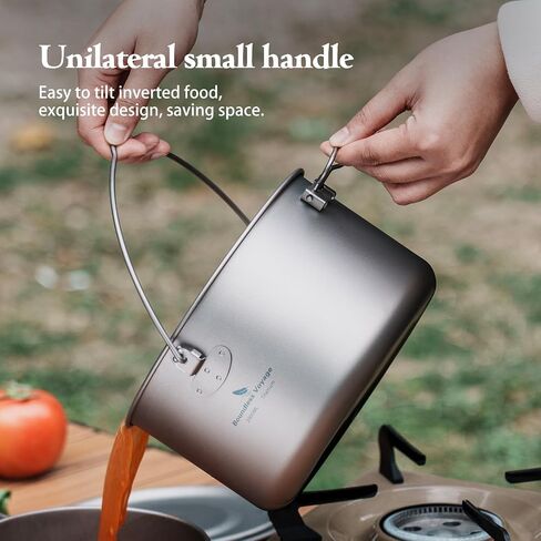 iBasingo 1.95L (1950ml) Titanium Pot with Lid Ultralight Camping Cookware for Backpacking, Hiking & Outdoor Cooking, Compact Backpacker Pot with Measurement Marks, Folding Handle Ti2044C in Kuwait