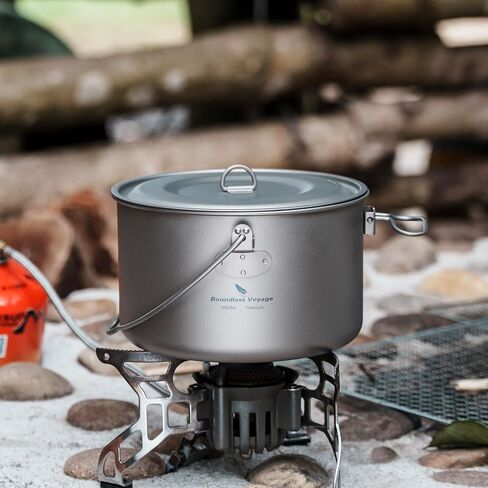 iBasingo 1.95L (1950ml) Titanium Pot with Lid Ultralight Camping Cookware for Backpacking, Hiking & Outdoor Cooking, Compact Backpacker Pot with Measurement Marks, Folding Handle Ti2044C in Kuwait