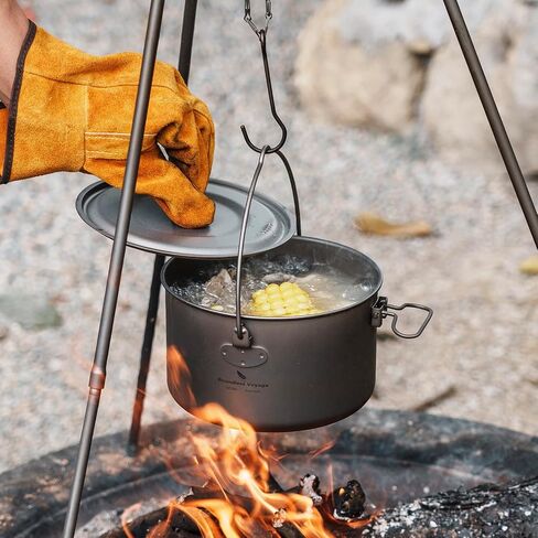 iBasingo 1.95L (1950ml) Titanium Pot with Lid Ultralight Camping Cookware for Backpacking, Hiking & Outdoor Cooking, Compact Backpacker Pot with Measurement Marks, Folding Handle Ti2044C in Kuwait