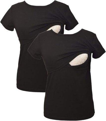 Cotton - Women Short Sleeve Nursing T-Shirt 2 Piece Set in Kuwait