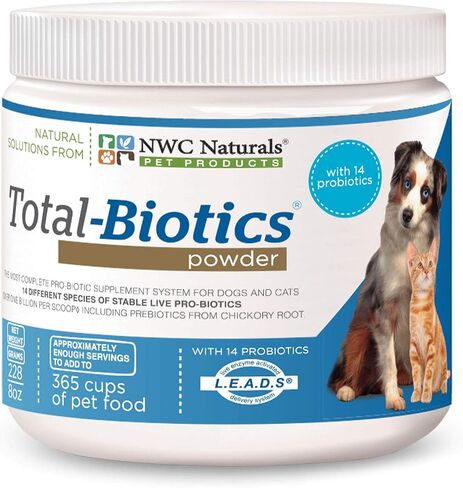 NWC Naturals Total-Biotics, Cat & Dog Probiotics for Digestive Health with Prebiotic, Unflavored Probiotic for Dogs & Cats, Supplement for Gut, Skin, Coat, Upset Stomach Relief, 365 Servings, 8 Ounces in Saudi Arabia