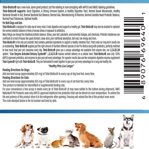 NWC Naturals Total-Biotics, Cat & Dog Probiotics for Digestive Health with Prebiotic, Unflavored Probiotic for Dogs & Cats, Supplement for Gut, Skin, Coat, Upset Stomach Relief, 365 Servings, 8 Ounces in Saudi Arabia
