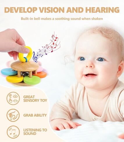 6 PCS Wooden Baby Rattle, Organic Colorful Baby Hand Rattles Set, Wood Rattles for Babies 0-6-12 Months, Wooden Teether Crochet Rattle Toy for Newborn Infant, Montessori Toys for Babies 0-6 Months in Saudi Arabia