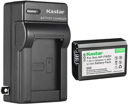 بطارية بديلة من Kastar NP-FW50 وشاحن حائط تيار متردد لهاتف Sony NEX-C3، NEX-C5، NEX-F3، SLT-A33، SLT-A35، SLT-A37، SLT-A55، Cyber-shot DSC-RX10، سايبر شوت DSC-RX10 II، سايبر شوت DSC-RX10M2 in Kuwait