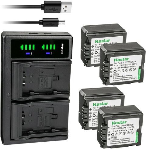 Kastar 4-Pack VW-VBG130 Battery and LTD2 USB Charger Replacement for Panasonic SDR-H40P, SDR-H41, SDR-H48GK, SDR-H50, SDR-H60, SDR-H60S, SDR-H60P, SDR-H68GK, SDR-H79, SDR-H79K, SDR-H79P, SDR-H80 in Saudi Arabia