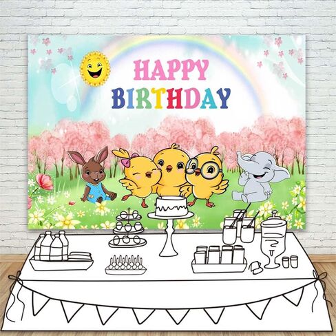 Canticos 1st Birthday Decorations Girl Banner 5x3ft Happy Birthday Canticos Little Chickies Backdrop for Birthday Party Supplies Vinyl Pink Cherry Floral Canticos Theme First Birthday Party Banner in Saudi Arabia