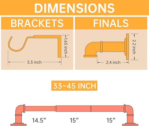 قضبان ستائر صناعية ريفية للنوافذ من 66 إلى 120 بوصة، لفافة تعتيم حول قضيب الستارة، للداخلية والخارجية، تصميم عصري بسيط، قطر قضيب 5/8 بوصة، من 86 إلى 120 بوصة، أسود in Kuwait