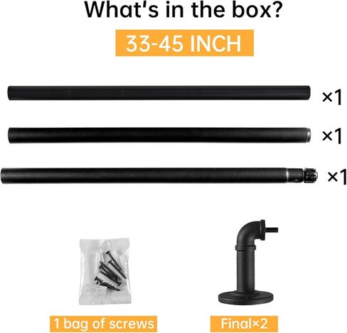 قضبان ستائر صناعية ريفية للنوافذ من 66 إلى 120 بوصة، لفافة تعتيم حول قضيب الستارة، للداخلية والخارجية، تصميم عصري بسيط، قطر قضيب 5/8 بوصة، من 86 إلى 120 بوصة، أسود in Kuwait