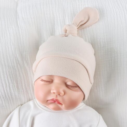 JANGANNSA Newborn Baby Hat Infant Baby Boys Beanie Top Knot Stretchy Hats for Girls 100% Organic Cotton in Kuwait