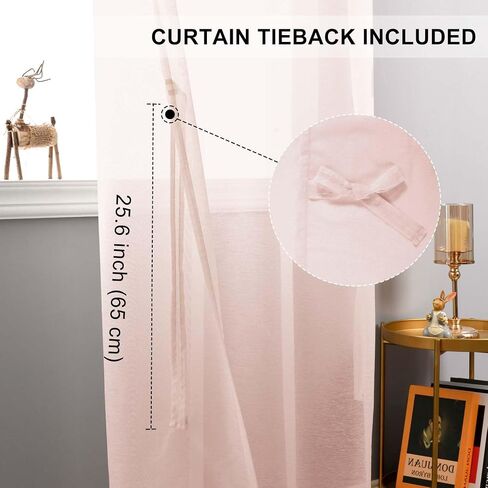 JIUZHEN White Sheer Curtains 84 Inches Long - Grommet Semi Transparent Light Filtering Window Drapes for Bedroom Living Room, 52Wx 84L, Set of 2 with Tiebacks in Kuwait