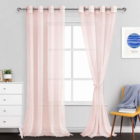 JIUZHEN White Sheer Curtains 84 Inches Long - Grommet Semi Transparent Light Filtering Window Drapes for Bedroom Living Room, 52Wx 84L, Set of 2 with Tiebacks in Kuwait