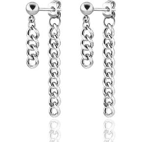 Fusamk Punk Rock Stainless Steel Long Chain Stud Earrings Drop Dangle Earrings