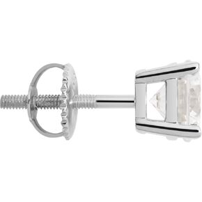 14K Solid White Gold SINGLE Stud Earring | Round or Princess Cut Cubic Zirconia | Screw Back Post | With Gift Box