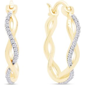 1/8 Carat Round Cut White Natural Diamond Twisted Hoop Earrings For Women In 14K Gold Over Sterling Silver Jewelry Gift For Womens(Clarity : I2-I3, Color : I-J, 0.12 Cttw)