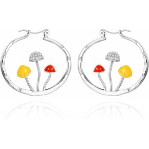 Mushroom Earrings Vintage Big Chunky Gold Hoop Dangle Earrings for Women Girls Jewelry Valentine's Day Birthday Christmas Gifts for Her
