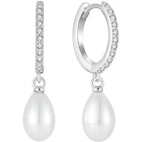 Pearl Earrings for Women, Huggie Hoop Earrings 925 Sterling Silver Cubic Zirconia Earrings for Jewelry Gifts
