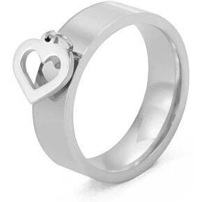 Stainless Steel Dangle Heart Statement Rings Fashion Tassel Band Dangling Charm Engagement Promise Love Ring Middle Finger Minimalist Jewelry Gifts for Women Girls Men Xmas Valentine's Day