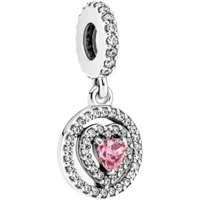 Lkwidi Sparkling Double Halo Heart Dangle Charm 925 Sterling Silver Pendant,Girl Jewelry Beads Gifts for Women Bracelet&Necklace