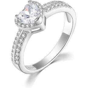 EVER FAITH 925 Sterling Silver Love Heart Cut Cubic Zirconia Wedding Engagement Ring Band For Women, Bride
