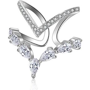 Fomissky Adjustable Women Wedding Bands Double Layer Princess Rings, 18K White Gold Plated AAA Cubic Zirconia Wedding Engagement Rings