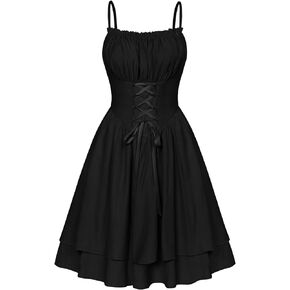 Scarlet Darkness Renaissance Dress Women Flowy Sleeveless Spaghetti Strap Dress