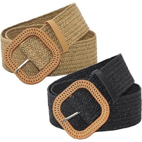 Womens Elastic Straw Rattan Waist Band Fashion Straw Woven Boho Ladies Braided Belt for Dress