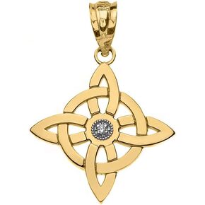 10k Gold Solitaire Diamond Wiccan Witch's Knot Pagan Symbol Pendant