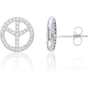 Sterling Silver Pave Peace Sign Stud