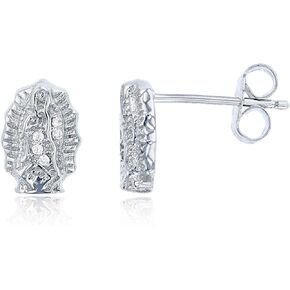 Sterling Silver Rhodium Micropave Virgin Mary Stud Earring